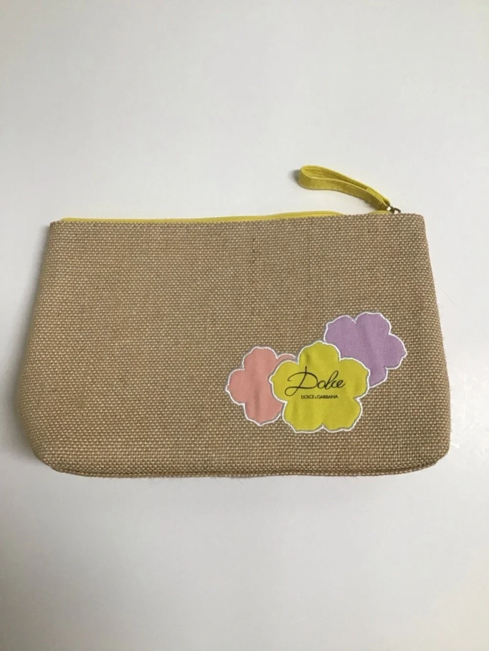 Dolce & Gabbana Clutch Bag Straw Burlap Floral Cosmetic Travel Toiletry Make Up